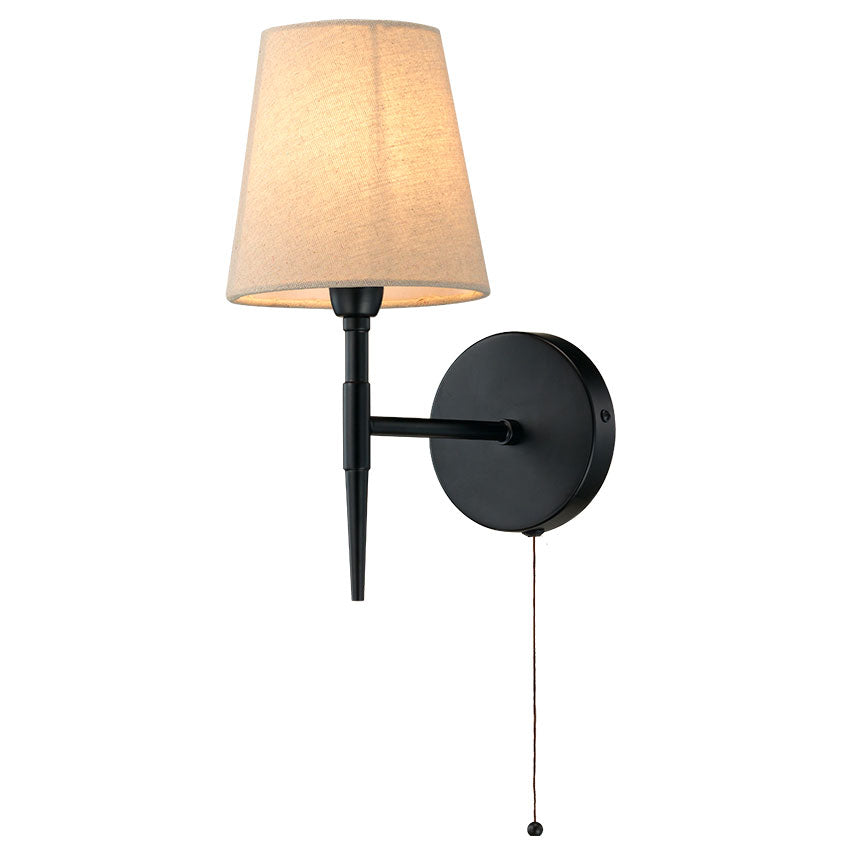 1 Light Mill Matt Black Wall Light /Dw Oatmeal Shade