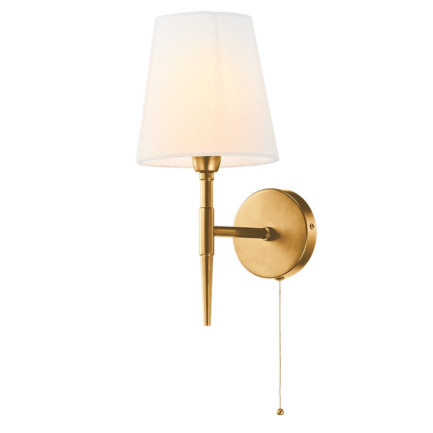1 Light Mill Matt Brass Wall Light With White Shade