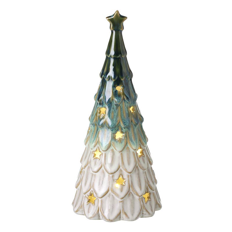 Christmas -GREEN & WHITE LIGHT-UP TREE (aT)