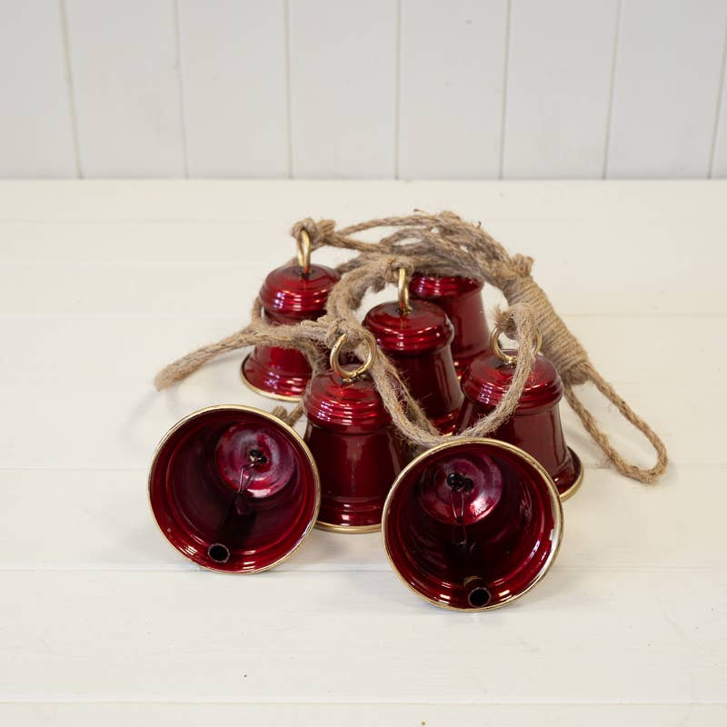 Metal Glossy Red 7 Bell Hanging Garland