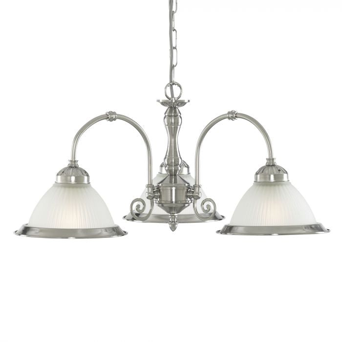 American Diner 3Lt Pendant - Satin Silver Metal & Acid Glass