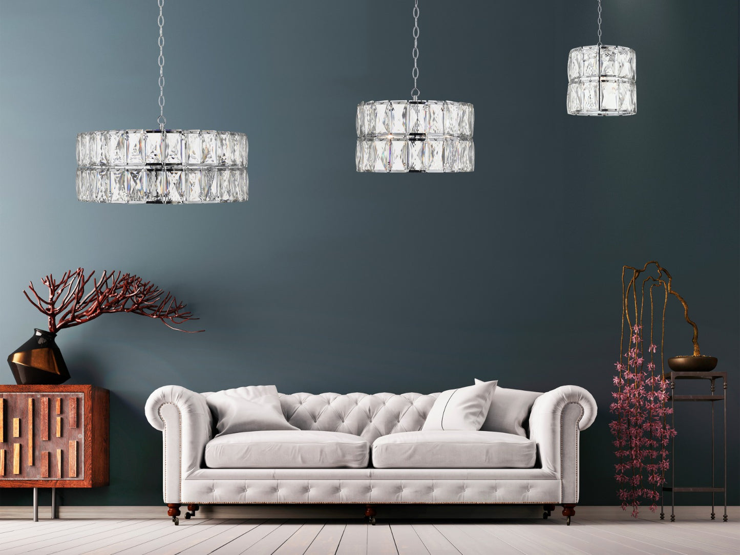 Aurora 5 Light Crystal Pendant Polished Chrome