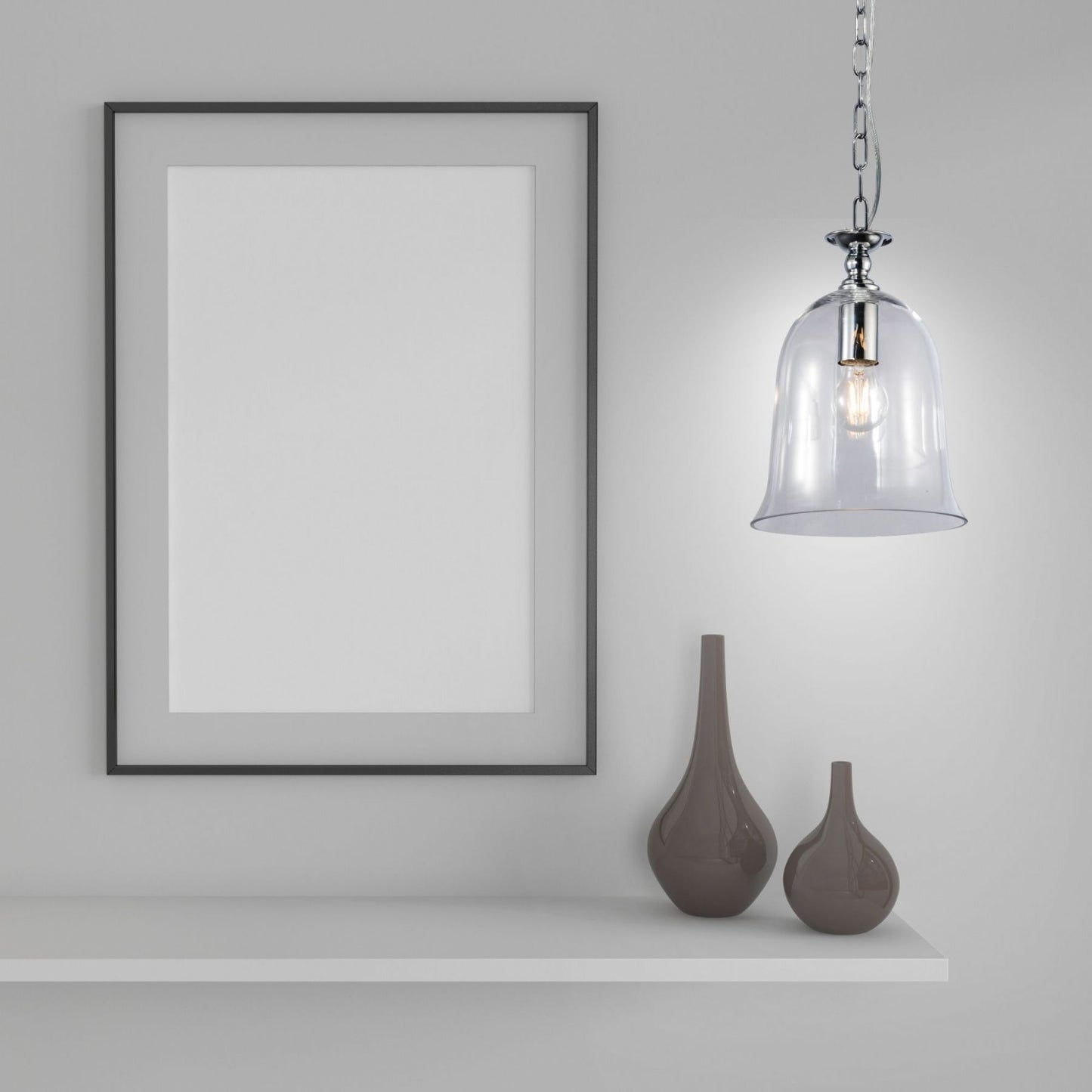 Bell 1 Light Clear Glass Pendant Polished Chrome