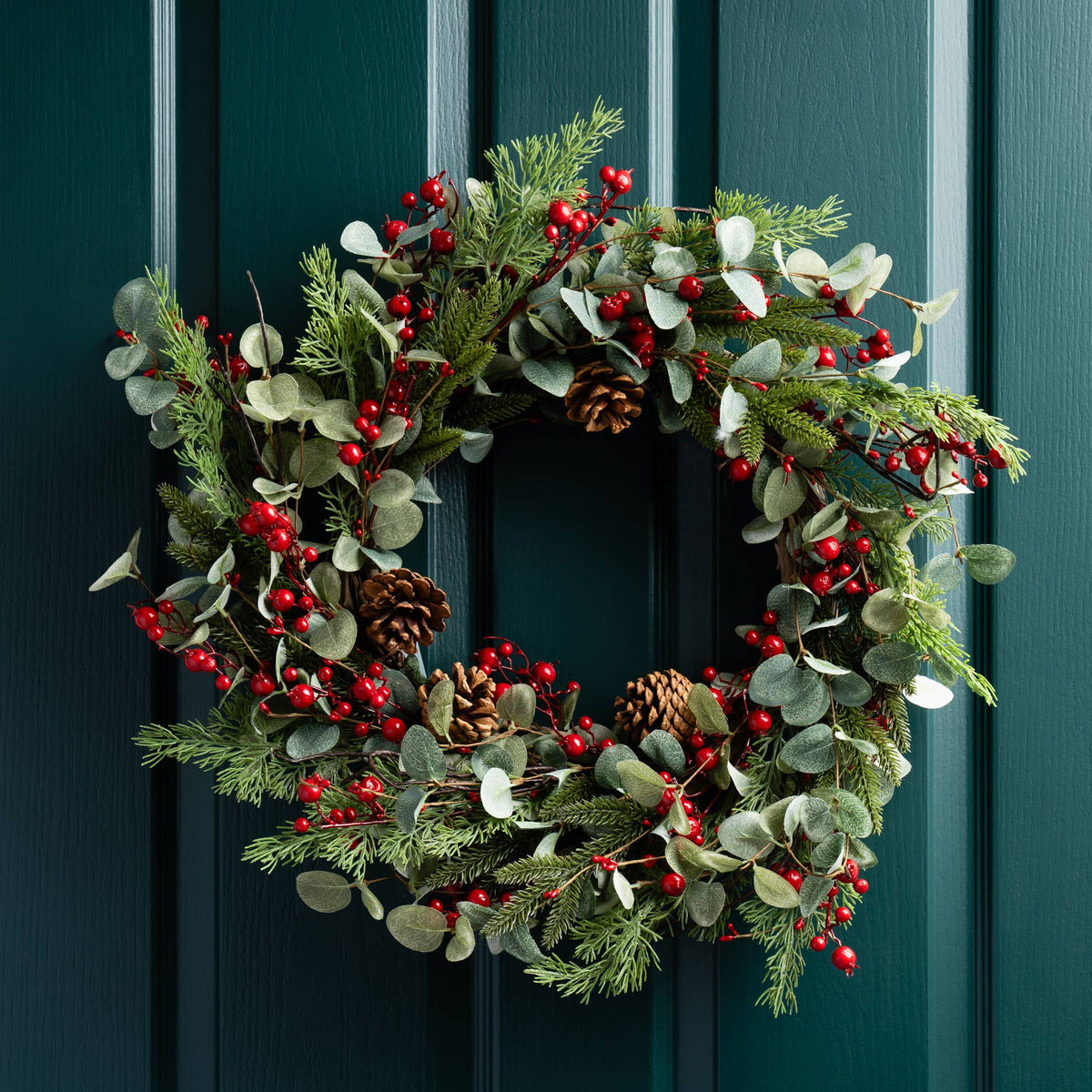 55cm Red Berry & Eucalyptus Wreath - SEL2261