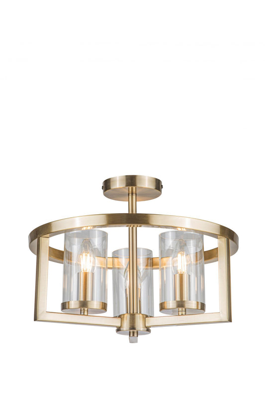 Costello 3 Light Semi Flush Antique Brass