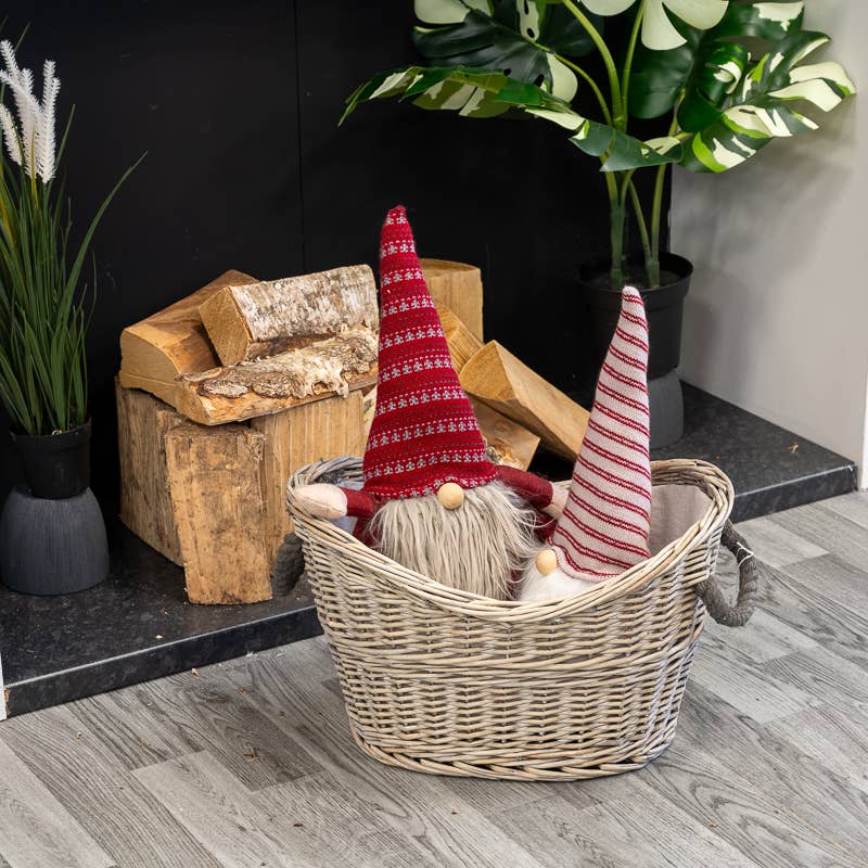 Oval Log Basket With Rope Handles