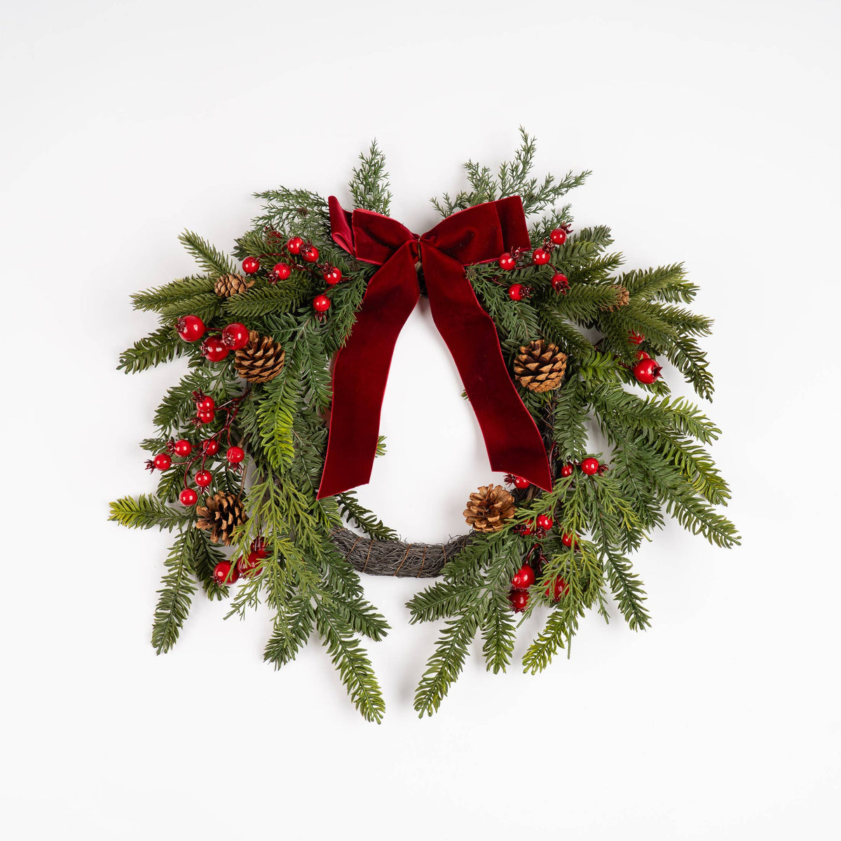 50cm Real Touch Half Wreath with Red Velvet Bow - SEL2427