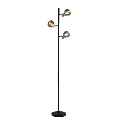 Westminster 3Lt Floor Lamp-Black, Satin Brass & Smoked Glass