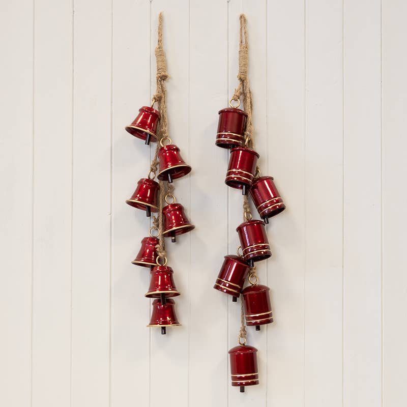 Metal Glossy Red 7 Bell Hanging Garland