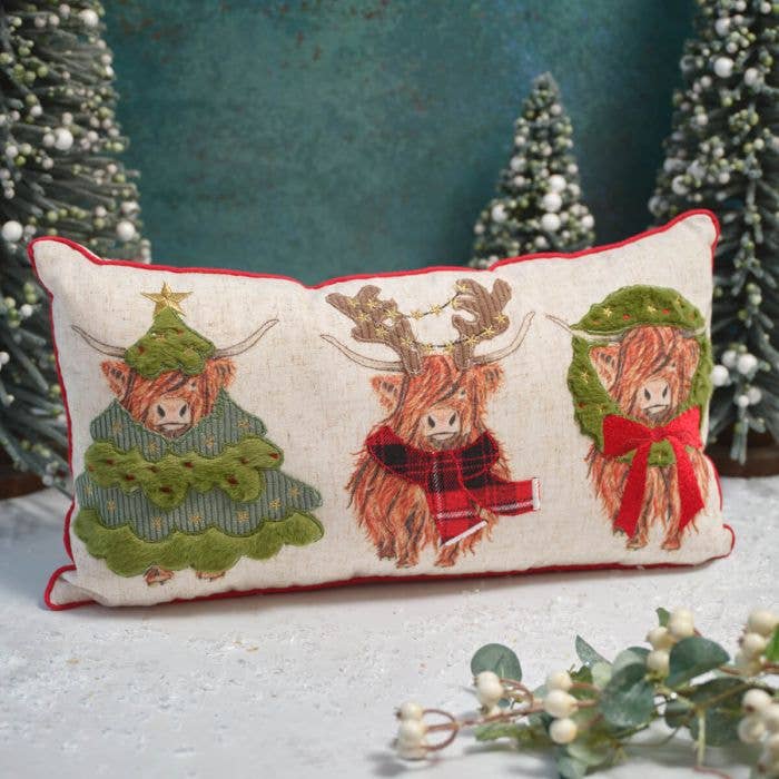Highland Cow Fabric Applique And Embroidery Cushion