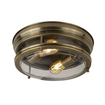 GLASGOW 2LT FLUSH - ANTIQUE BRASS METAL & CLEAR GLASS