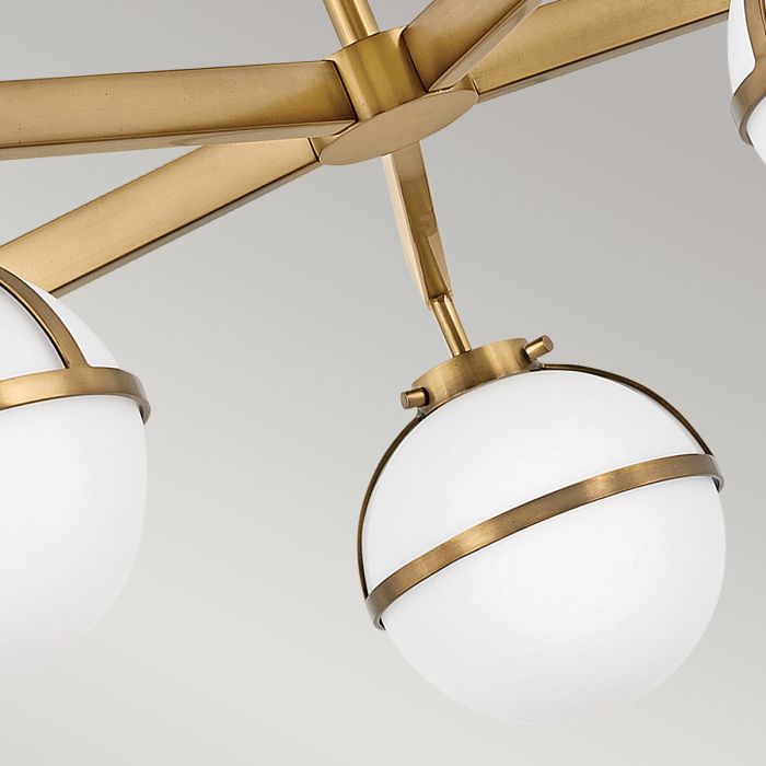 Hollis 5 Light Semi-Flush - Heritage Brass, Steel, Opal Glass