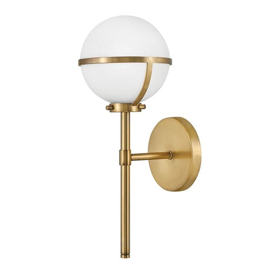 Hollis 1 Light Wall Light - Heritage Brass, Steel, Opal Glass