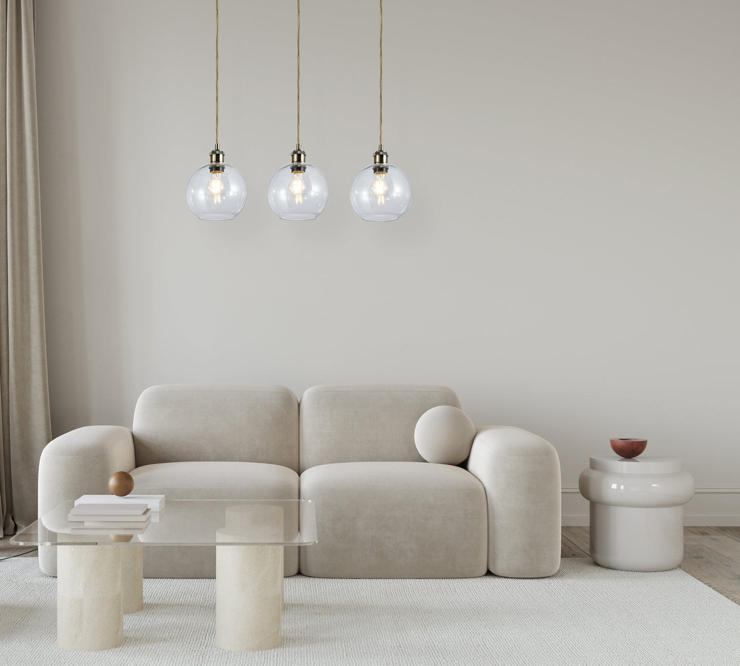 Lewis 3 Light Bar Small Glass Ball Pendant Antique Brass