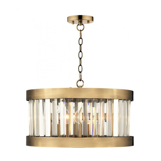 Pandora 3 Light Crystal Pendant Antique Brass