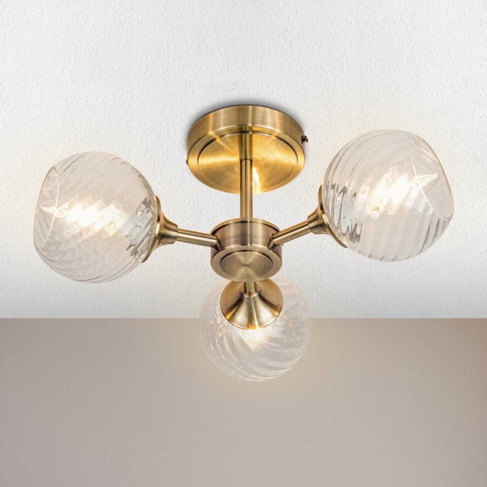 Mona 3 Light Semi Flush Antique Brass