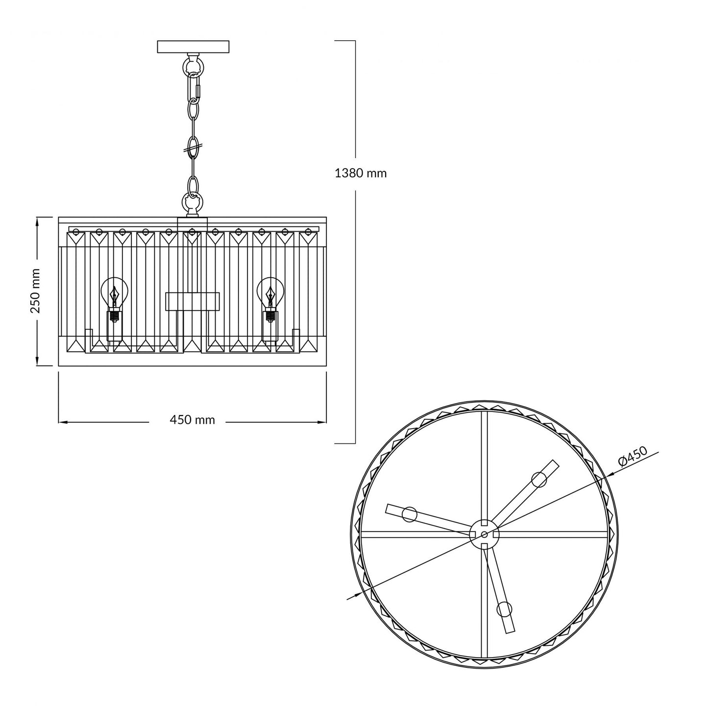 Pandora 3 Light Crystal Pendant Antique Brass