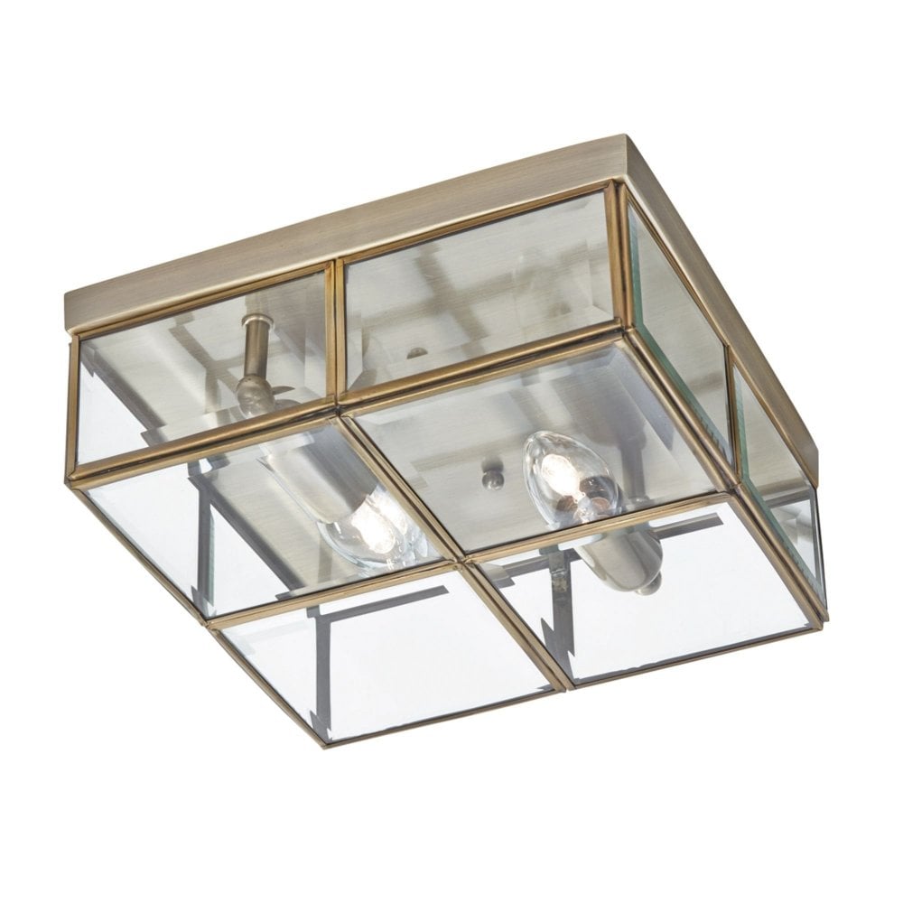 Pisa 2Lt Flush - Antique Brass Metal & Clear Bevelled Glass
