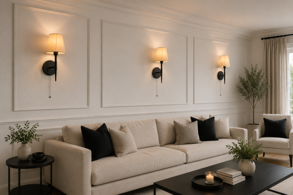 1 Light Mill Matt Black Wall Light /Dw Oatmeal Shade