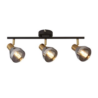Westminster 3Lt Spot-Black, Satin Brass Metal & Smoked Glass